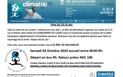 Inscription Solidarité Jeunesse. Coupon réponse sortie « Redécouvres une ville » Saint-Dié des Vosges et le F.I.G., le 31 Octobre 2020