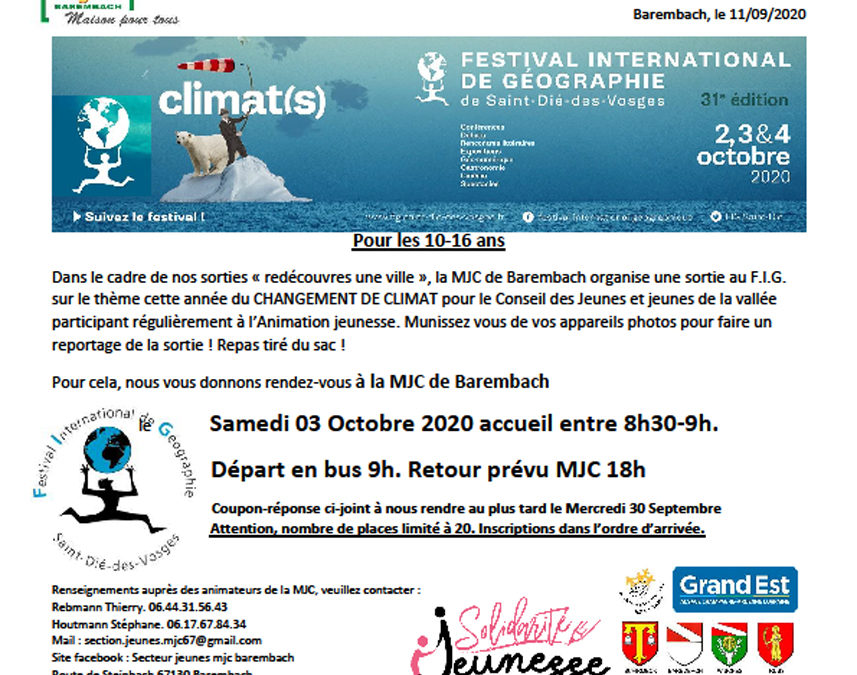 Inscription Solidarité Jeunesse. Coupon réponse sortie « Redécouvres une ville » Saint-Dié des Vosges et le F.I.G., le 31 Octobre 2020