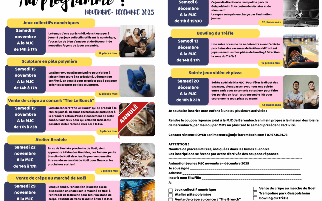 🎉 Programme de l’Animation Jeunesse – Novembre & Décembre 2025 🎉