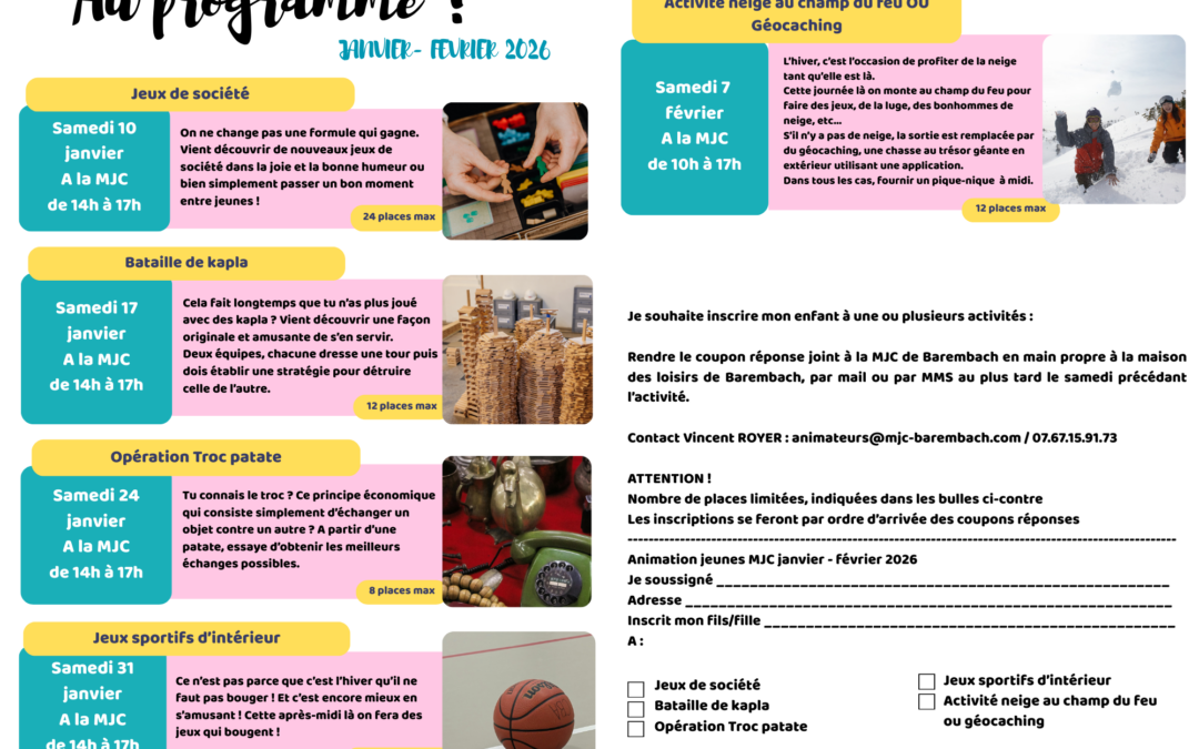 Le programme des animations jeunesse de janvier est disponible